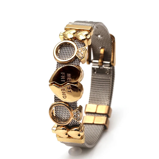 DINGLLY Two-Tone Mesh Bracelet with Golden Heart Charm