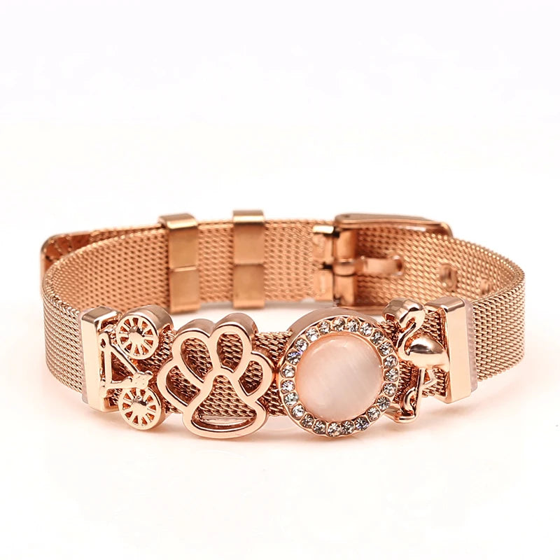 DINGLLY Two-Tone Mesh Bracelet with Golden Heart Charm