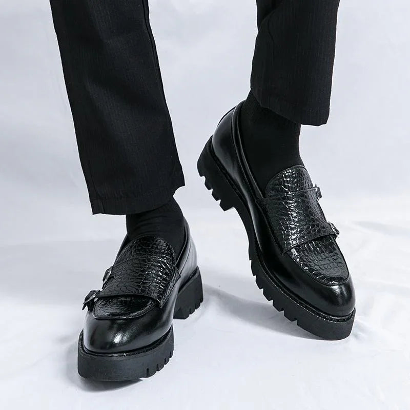 Slip-on Platform Height Increasing Men's Leather Loafers Shoes