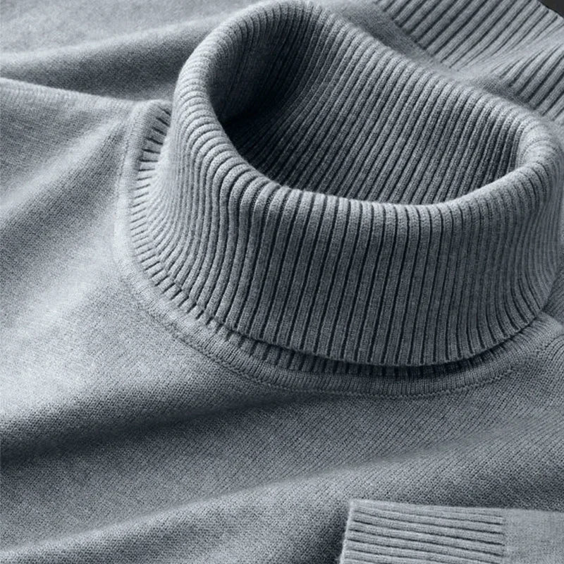 2025 New Mens Knitted Sweaters Solid Color Turtleneck Breathable Pullovers Warm Outdoor Basic Streetwear autumn Business Tops