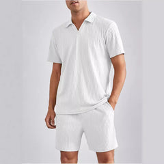 Fashion Casual Polo Short Sleeve Shirt Shorts Two-piece Set Men's Suit