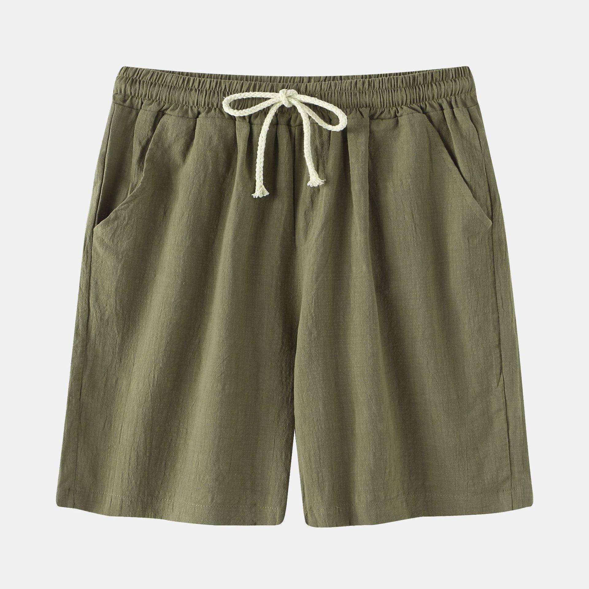 Men's Cotton Linen Casual Shorts Retro Large Size Solid Color