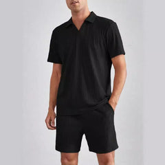 Fashion Casual Polo Short Sleeve Shirt Shorts Two-piece Set Men's Suit