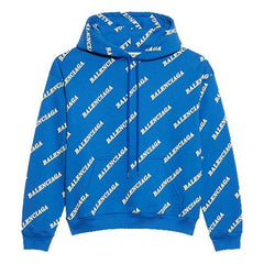 (WMNS) Balenciaga Full Print Alphabet Logo hooded Drawstring Hoodie Blue 612959TIV715011 #