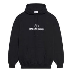 (WMNS) Balenciaga Bb Pixel Fleece Drawstring hooded Long Sleeves Hoodie Black 578135TKVI81070 #