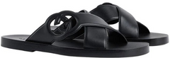 GUCCI INTERLOCKING SLIDE " BLACK SANDALS" #.